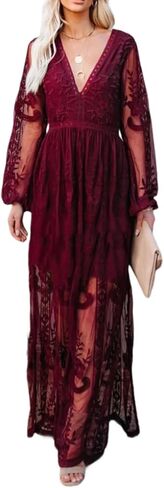MERMAID'S CLOSET Women's Casual Off Shoulder Lace Maxi Dress Boho White Bridesmaid Wedding Evening Party Dresses in Saudi Arabia