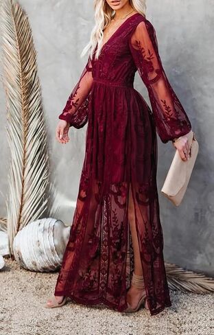 MERMAID'S CLOSET Women's Casual Off Shoulder Lace Maxi Dress Boho White Bridesmaid Wedding Evening Party Dresses in Saudi Arabia