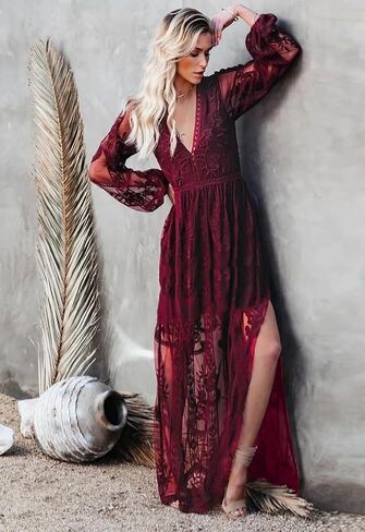 MERMAID'S CLOSET Women's Casual Off Shoulder Lace Maxi Dress Boho White Bridesmaid Wedding Evening Party Dresses in Saudi Arabia