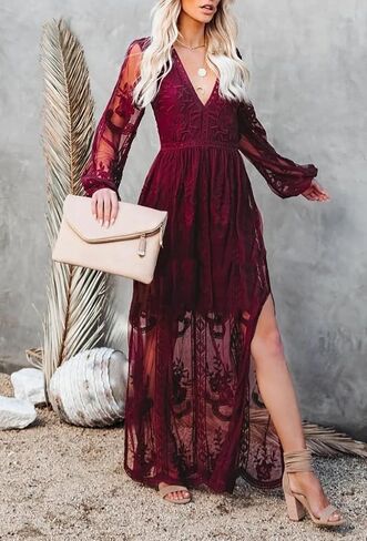 MERMAID'S CLOSET Women's Casual Off Shoulder Lace Maxi Dress Boho White Bridesmaid Wedding Evening Party Dresses in Saudi Arabia