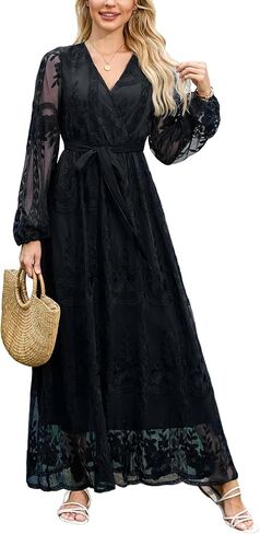 MERMAID'S CLOSET Women's Casual Off Shoulder Lace Maxi Dress Boho White Bridesmaid Wedding Evening Party Dresses in Saudi Arabia