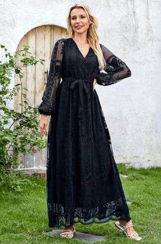 MERMAID'S CLOSET Women's Casual Off Shoulder Lace Maxi Dress Boho White Bridesmaid Wedding Evening Party Dresses in Saudi Arabia