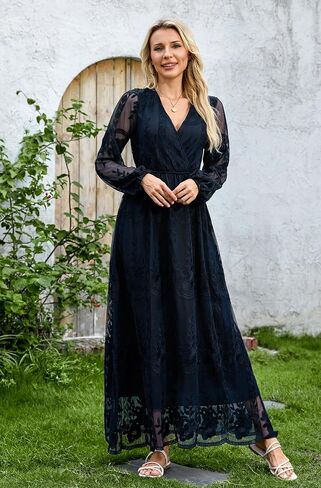 MERMAID'S CLOSET Women's Casual Off Shoulder Lace Maxi Dress Boho White Bridesmaid Wedding Evening Party Dresses in Saudi Arabia