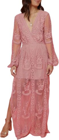MERMAID'S CLOSET Women's Casual Off Shoulder Lace Maxi Dress Boho White Bridesmaid Wedding Evening Party Dresses in Saudi Arabia