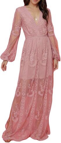 MERMAID'S CLOSET Women's Casual Off Shoulder Lace Maxi Dress Boho White Bridesmaid Wedding Evening Party Dresses in Saudi Arabia