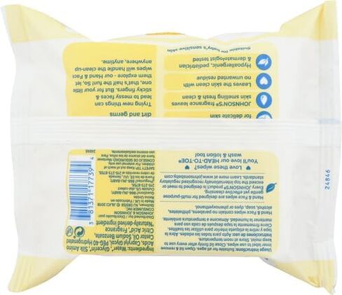 مناديل مبللة لتنظيف اليدين والوجه من جونسون للسفر وأثناء التنقل، تركيبة لا دموع بعد الآن، خالية من البارابين والكحول، 25 قطعة in Kuwait