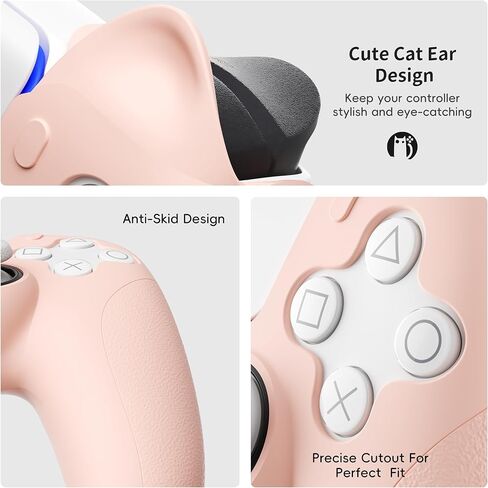 حافظة سيليكون لوحدة التحكم بأذن القطة اللطيفة من ELETIUO، غطاء وحدة تحكم ناعم مضاد للانزلاق متوافق مع محطة الشحن، واقي مطاطي مريح لوحدة تحكم PS5، أبيض in Kuwait