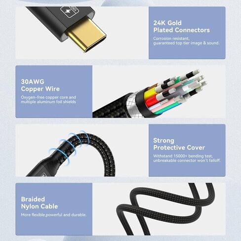 Thunderbolt 4 Cable Long 10FT 40Gbps High Speed USB C Cable Supports 100W Charging and 8K Display Compatible with Thunderbolt 3/ USB4 Monitor, MacBook Pro, iPad and More in Kuwait