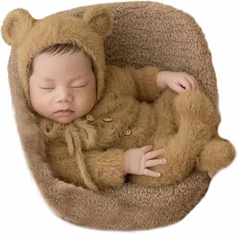 Honra Orraphtstu Baby Photoshoots Props Newborn Photography Outfits Boys Girls Photo Posing Footed Romper Bonnet in Kuwait
