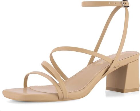 Shoe'N Tale Strappy Heels for Women Low Chunky Block Heel Dress Shoes Square Open Toe Ankle Strap Heeled Sandals in Saudi Arabia