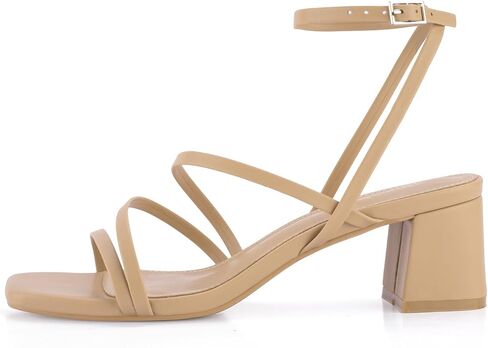 Shoe'N Tale Strappy Heels for Women Low Chunky Block Heel Dress Shoes Square Open Toe Ankle Strap Heeled Sandals in Saudi Arabia