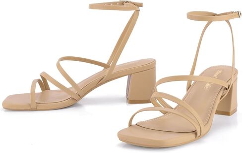 Shoe'N Tale Strappy Heels for Women Low Chunky Block Heel Dress Shoes Square Open Toe Ankle Strap Heeled Sandals in Saudi Arabia