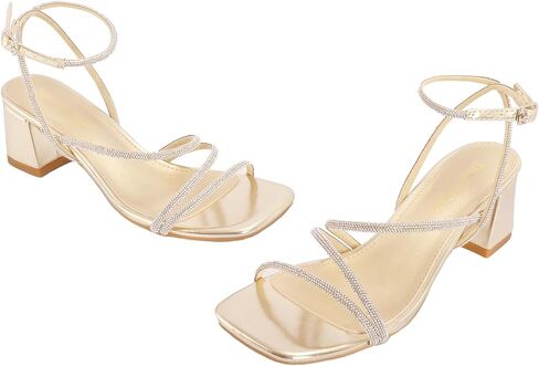 Shoe'N Tale Strappy Heels for Women Low Chunky Block Heel Dress Shoes Square Open Toe Ankle Strap Heeled Sandals in Saudi Arabia