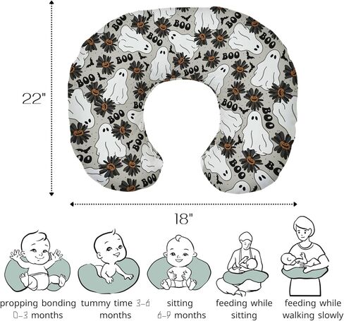 HawSkgFub مخيف هالوين شبح جاك يا اليقطين غطاء وسادة التمريض للطفل صبي فتاة، أسود بو ديزي زهرة الخفافيش الرضاعة الطبيعية وسادة الغلاف، عطلة التمريض وسادة الرضع حديثي الولادة، غطاء فقط in Kuwait