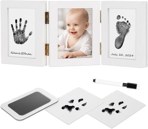 Baby Handprint and Footprint Kit - Inkless Hand and Footprint Maker, Gifts for New Parents, Baby Picture Newborn Keepsake Wooden Frame, New Mom Baby Shower Gifts for Boys & Girls (Black) in Saudi Arabia