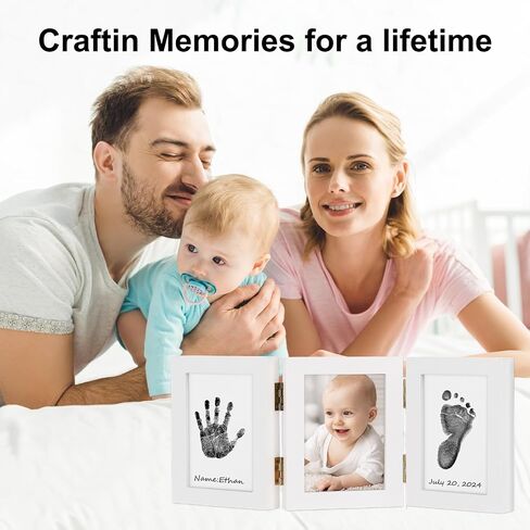 Baby Handprint and Footprint Kit - Inkless Hand and Footprint Maker, Gifts for New Parents, Baby Picture Newborn Keepsake Wooden Frame, New Mom Baby Shower Gifts for Boys & Girls (Black) in Saudi Arabia