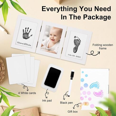 Baby Handprint and Footprint Kit - Inkless Hand and Footprint Maker, Gifts for New Parents, Baby Picture Newborn Keepsake Wooden Frame, New Mom Baby Shower Gifts for Boys & Girls (Black) in Saudi Arabia