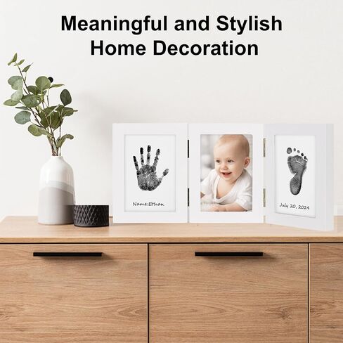 Baby Handprint and Footprint Kit - Inkless Hand and Footprint Maker, Gifts for New Parents, Baby Picture Newborn Keepsake Wooden Frame, New Mom Baby Shower Gifts for Boys & Girls (Black) in Saudi Arabia