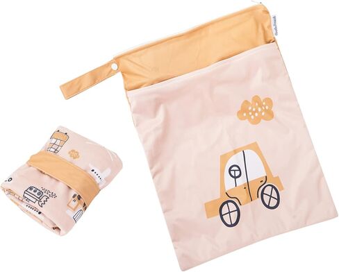 قطعتان من أكياس الحفاضات القماشية الرطبة والجافة مقاومة للماء وقابلة لإعادة الاستخدام مع جيبين بسحّاب، للسفر على الشاطئ وحمام السباحة والرعاية النهارية ومستلزمات الأطفال المتسخة وحقيبة اليوغا وصالة الألعاب الرياضية لملابس السباحة أو الملابس الرطبة (قوس قز in Kuwait