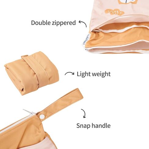 قطعتان من أكياس الحفاضات القماشية الرطبة والجافة مقاومة للماء وقابلة لإعادة الاستخدام مع جيبين بسحّاب، للسفر على الشاطئ وحمام السباحة والرعاية النهارية ومستلزمات الأطفال المتسخة وحقيبة اليوغا وصالة الألعاب الرياضية لملابس السباحة أو الملابس الرطبة (قوس قز in Kuwait
