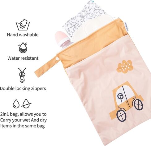 قطعتان من أكياس الحفاضات القماشية الرطبة والجافة مقاومة للماء وقابلة لإعادة الاستخدام مع جيبين بسحّاب، للسفر على الشاطئ وحمام السباحة والرعاية النهارية ومستلزمات الأطفال المتسخة وحقيبة اليوغا وصالة الألعاب الرياضية لملابس السباحة أو الملابس الرطبة (قوس قز in Kuwait
