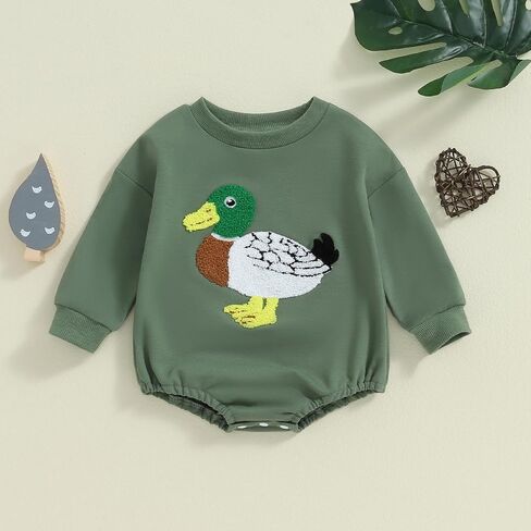 BULINGNA Newborn Baby Boy Fall Romper Sweatshirt Long Sleeve Cute Duck Embroidery Bodysuit Onesie Fall One Piece Outfit in Saudi Arabia