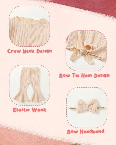 Kucnuzki Baby Girl Clothes Toddler Clothes Long Sleeve Plain Shirts Top Bell Bottoms Flare Pants Infant Girl Fall Outfit in Saudi Arabia