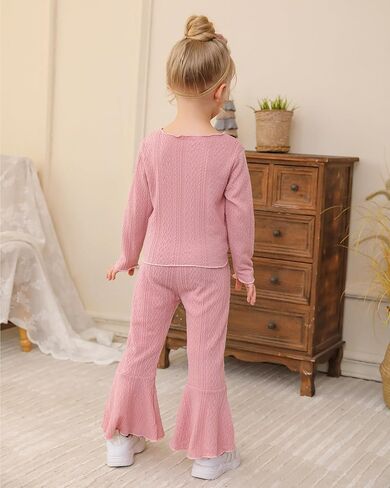 Kucnuzki Baby Girl Clothes Toddler Clothes Long Sleeve Plain Shirts Top Bell Bottoms Flare Pants Infant Girl Fall Outfit in Saudi Arabia