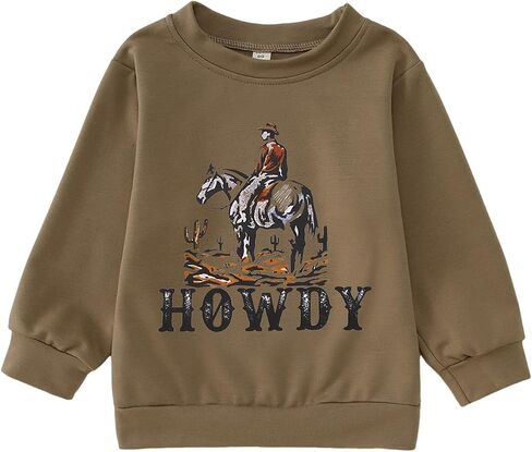 Toddler Boy Howdy Sweatshirt Cowboy Western Graphic Long Sleeve T-Shirt Kids Vintage Rodeo Lightweight Pullover Tops in Saudi Arabia