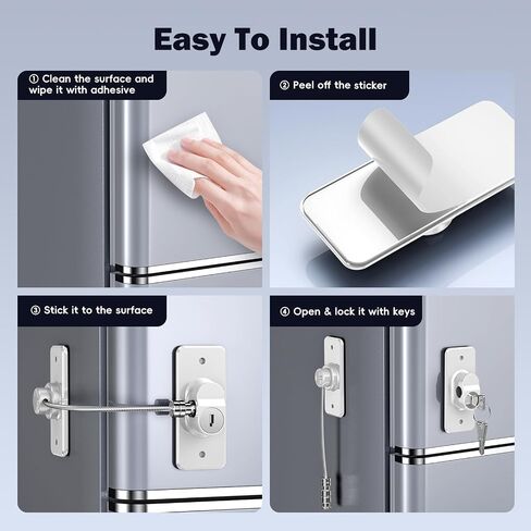 2 Pack Refrigerator Lock with Sticky Adhesive Pads, Child Proof Refrigerator/Fridge/Freezer Door Lock for Toddlers and Kids, Baby Safety Locks for RV Refrigerator, Cabinets and Drawers, Oven (Patent) in Saudi Arabia