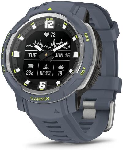 ساعة ذكية هجينة متينة من Garmin Instinct Crossover Solar (أزرق مدي) مع عقارب تناظرية وشاشة رقمية | صندوق هدايا مع واقيات الشاشة ومحول الحائط والحافظة الصلبة | متوافق مع الهاتف الذكي in Saudi Arabia
