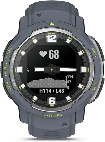 ساعة ذكية هجينة متينة من Garmin Instinct Crossover Solar (أزرق مدي) مع عقارب تناظرية وشاشة رقمية | صندوق هدايا مع واقيات الشاشة ومحول الحائط والحافظة الصلبة | متوافق مع الهاتف الذكي in Saudi Arabia