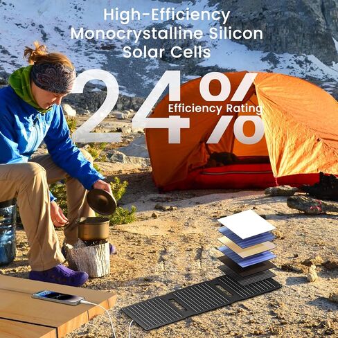 60W Foldable Solar Panel, Portable Solar Charger with USB-C PD3.0 / USB-A QC3.0 / DC 20-28V Port, IP67 Waterproof Solar Panel Kit for RV Camping Backpacking Compatible with Phone Tablet Power Station in Kuwait
