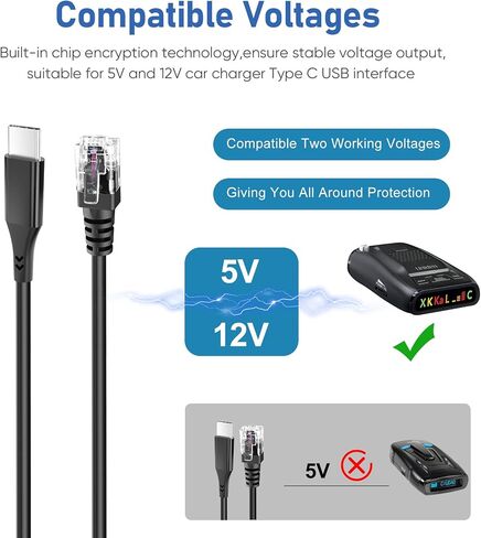 كابل كاشف الرادار، مجموعة شحن كابل USB C إلى RJ11، مع التعرف التلقائي ووظيفة الجهد الكهربي، لجهاز Escort Max360 Unide Beltronics Cobra DualPro 360 Radenso XP إلخ كاشف الرادار in Kuwait
