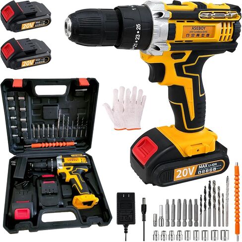 Cordless Drill with Battery and Charger, Power Drill Cordless, Electric drill Set with 3/8 Keyless Chuck, 25+3 Torque Settings for Screwdriving, Drilling (1Battery) in Kuwait