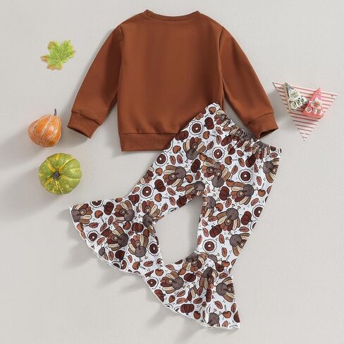 BemeyourBBs Toddler Baby Girl Thanksgiving Outfit Sweatshirt Flared Pants | Toddler Baby Girl Thanksgiving Outfit Crewneck Sweatshirt Bell Bottom Pants Set Fall Winter Clothes 6 Months-4 Years in Kuwait