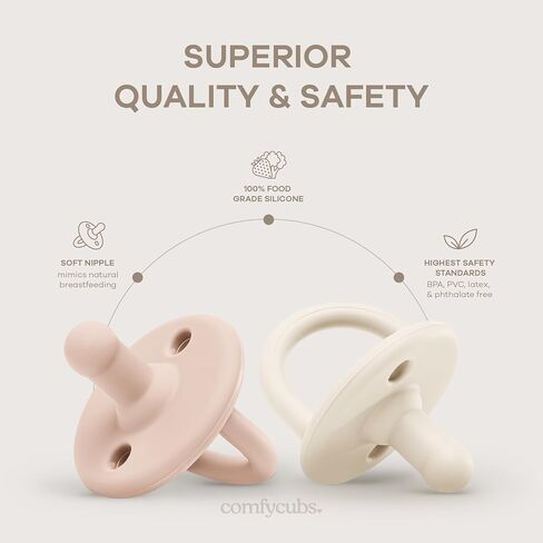 Comfy Cubs Baby Pacifier, 0+ Months - 5 Pack - Breast-Like, Soft Nipple Shape, CPSIA Compliant Girl Pack Newborn Pacifiers - 100% Food Grade Silicone Pacifiers, Newborn Essentials Baby Gifts in Kuwait