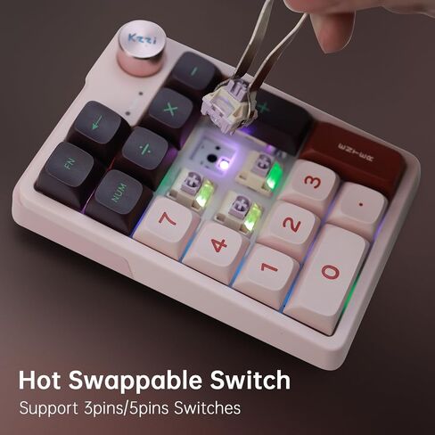 Mechanical Wireless Rechargeable Numeric Keypad, Gasket Bluetooth 5.0/2.4ghz/Wired Hot Swappable19 Keys Numpad, with Poron Foam, Aluminum Alloy Knob(Blue-White) in Kuwait