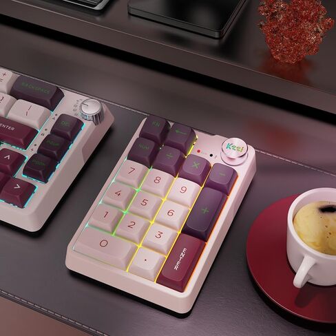 Mechanical Wireless Rechargeable Numeric Keypad, Gasket Bluetooth 5.0/2.4ghz/Wired Hot Swappable19 Keys Numpad, with Poron Foam, Aluminum Alloy Knob(Blue-White) in Kuwait