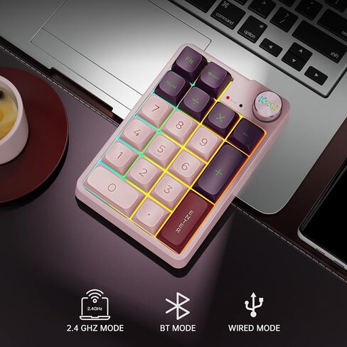 Mechanical Wireless Rechargeable Numeric Keypad, Gasket Bluetooth 5.0/2.4ghz/Wired Hot Swappable19 Keys Numpad, with Poron Foam, Aluminum Alloy Knob(Blue-White) in Kuwait