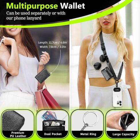 Azrra Adjustable Crossbody Cell Phone Lanyard for iPhone with Phone Tethers & Retractable ID Badge Card Holder (Bling Black) in Kuwait