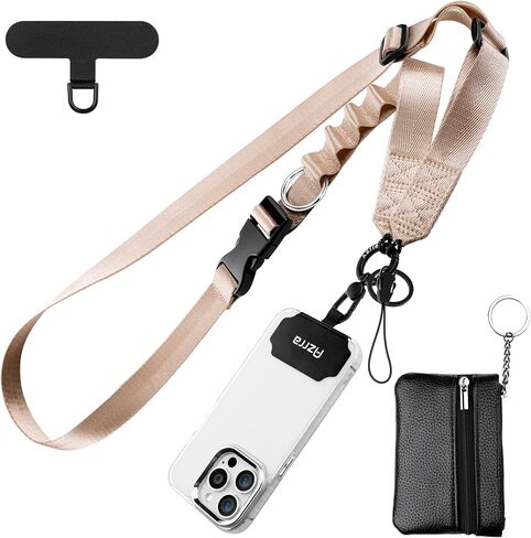 Azrra Adjustable Crossbody Cell Phone Lanyard for iPhone with Phone Tethers & Retractable ID Badge Card Holder (Bling Black) in Kuwait