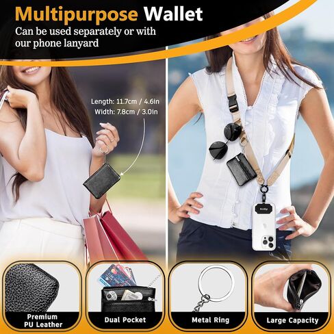Azrra Adjustable Crossbody Cell Phone Lanyard for iPhone with Phone Tethers & Retractable ID Badge Card Holder (Bling Black) in Kuwait