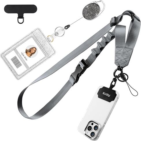 Azrra Phone Lanyard Crossbody with Retractable Badge Holder & Phone Tether | Adjustable Universal Lanyard for Phone, Keys, ID Card Holder, Sunglasses, Accessories Travel, Anti-Drop & Theft, Solid Black in Kuwait