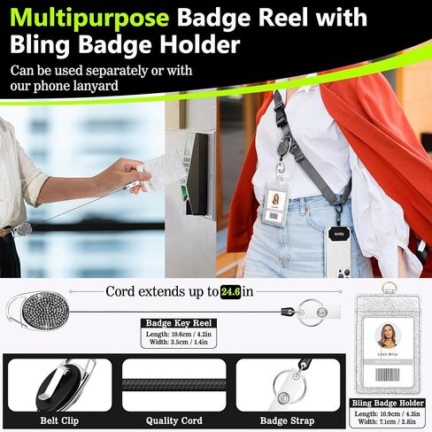 Azrra Phone Lanyard Crossbody with Retractable Badge Holder & Phone Tether | Adjustable Universal Lanyard for Phone, Keys, ID Card Holder, Sunglasses, Accessories Travel, Anti-Drop & Theft, Solid Black in Kuwait