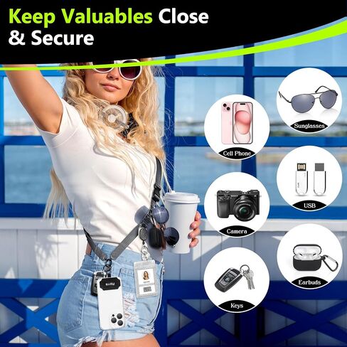 Azrra Phone Lanyard Crossbody with Retractable Badge Holder & Phone Tether | Adjustable Universal Lanyard for Phone, Keys, ID Card Holder, Sunglasses, Accessories Travel, Anti-Drop & Theft, Solid Black in Kuwait