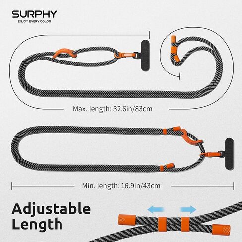 SURPHY Phone Lanyard Crossbody, Adjustable Cell Phone Lanyard with 2 Pack Phone Tether Tab, Two-Color Braided Phone Strap with Carabiner, Pink & Purple in Saudi Arabia