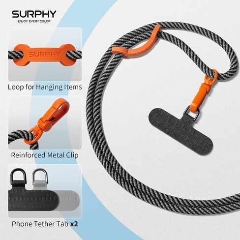 SURPHY Phone Lanyard Crossbody, Adjustable Cell Phone Lanyard with 2 Pack Phone Tether Tab, Two-Color Braided Phone Strap with Carabiner, Pink & Purple in Saudi Arabia
