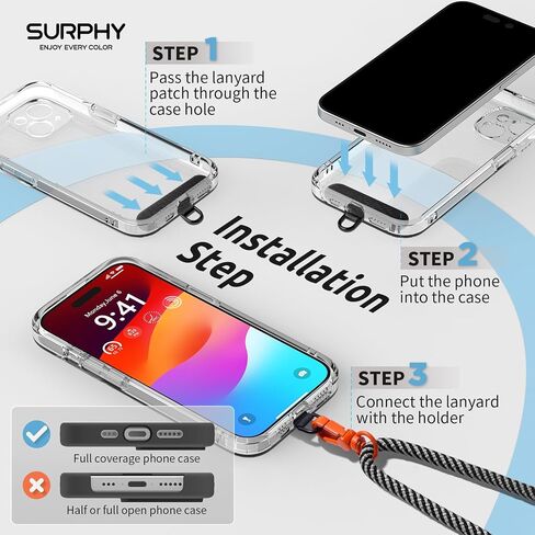 SURPHY Phone Lanyard Crossbody, Adjustable Cell Phone Lanyard with 2 Pack Phone Tether Tab, Two-Color Braided Phone Strap with Carabiner, Pink & Purple in Saudi Arabia