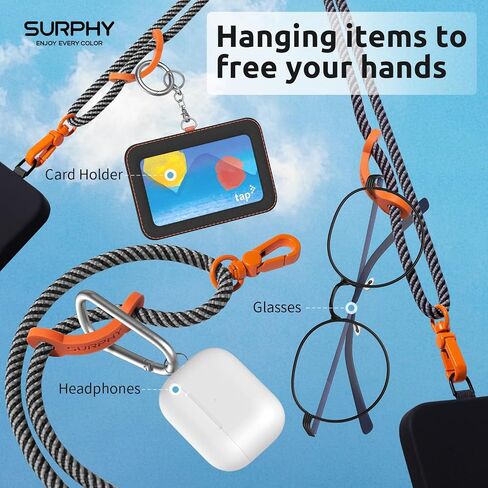 SURPHY Phone Lanyard Crossbody, Adjustable Cell Phone Lanyard with 2 Pack Phone Tether Tab, Two-Color Braided Phone Strap with Carabiner, Pink & Purple in Saudi Arabia